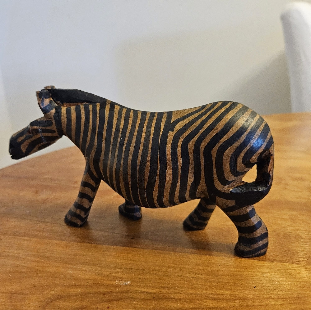 Handcrafted African Zebra Figurine - Black and Brown Stripes